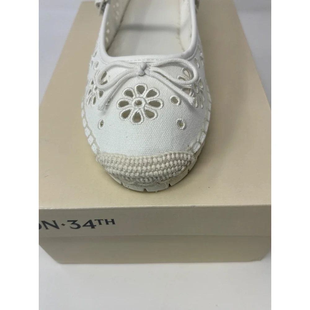 On 34th Cassieef White Eyelet Floral Mary Jane Espadrille Flats Lug Sole 10M